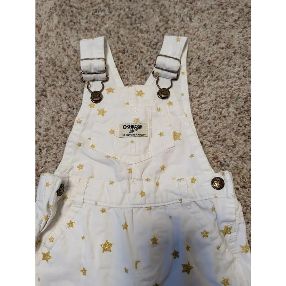 OshKosh B’gosh Baby Star Print Overalls Size 12M White Gold Cotton Bib Overalls